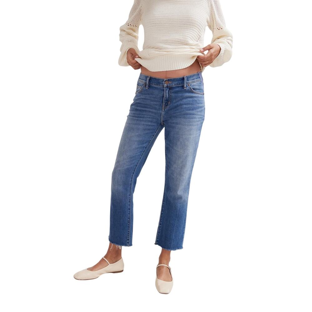 Hatch Women's Midwash Blue Straight Crop Jeans
